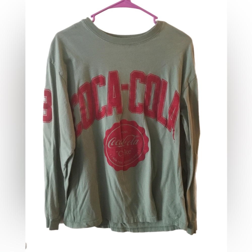 Coca Cola Olive Green Long Sleeve Tee with Red Logo